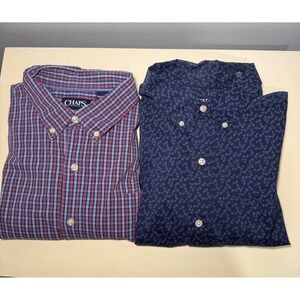 Chaps Mens XXL Plaid red, Blue design Button Down Shirt Bundle 2 Shirts